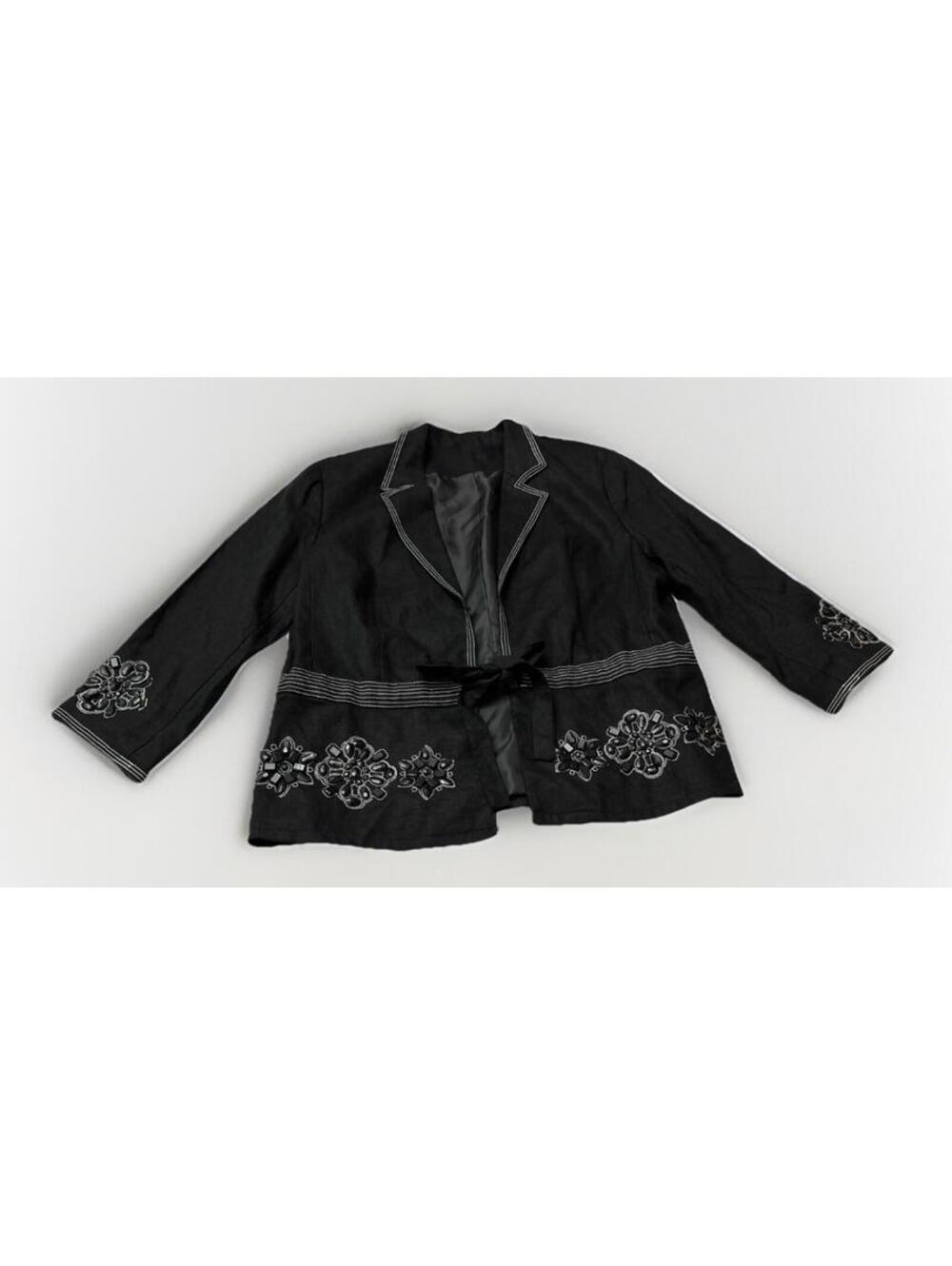 NWT Women’s Career Blazer 3/4 Sleeve Flower Gems Black Size 14